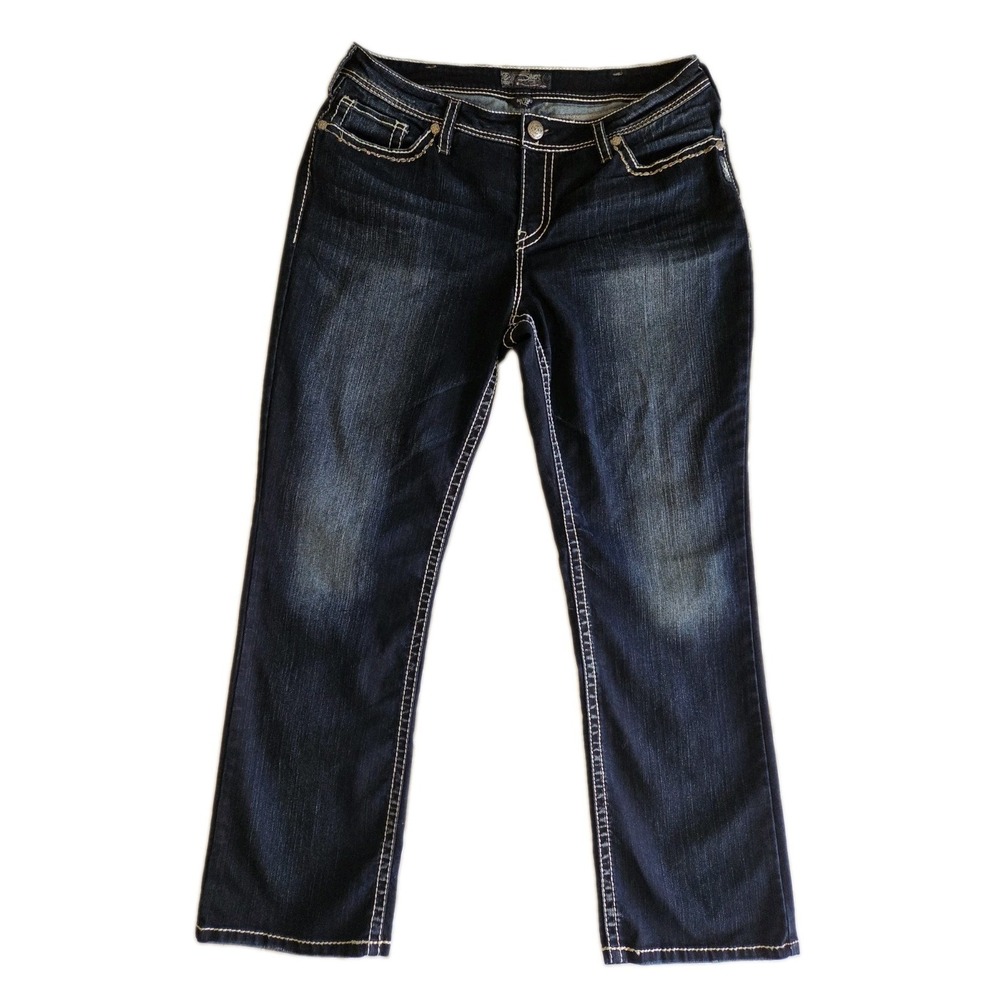 Women's Silver Jeans Natsuki Flap Bootcut Plus Sz 18 Dark Blue Denim Y2K Jewels
